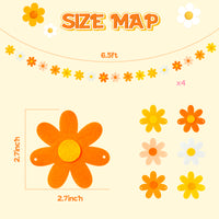 A1diee 4Pcs Orange Yellow Daisy Groovy Boho Garland Felt Artificial Flower Vines Banner Spring Hippie Daisy Party Supplies Fake Flower Garlands Aesthetic Indoor Outdoor Decoration for Home Baby Shower