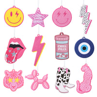 A1diee 12Pcs Preppy Boho Car Air Freshener Lightning Bolt Smile Cow Boots Balloon Dog Lip Star Incense Chip Hanging Slice Essential Oil Pendant Diffuser Scented Decor for Car Interior Accessories Home