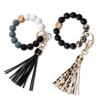 A1diee 2 Pieces Key Ring Bracelet Silicone Beads Elastic Bracelet Keychain Wristlet Portable Keys Ring Holder Adjustable Fashion Car House Keys Bangle Chain with Faux Leather Tassel for Women Girls