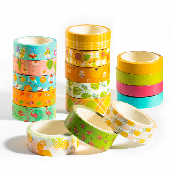 A1diee 17 Rolls Summer Washi Tape Set Adhesive Masking Tape for DIY Art Crafts Colorful Hawaiian Style Scrapbook Bullet Journals Planners Pen Pal Supplies Gift Card Wrapping Decoration for Kids Adults