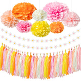 A1diee 40Pcs Groovy Daisy Garland Daisy Felt Banner with Pink Yellow Tissue Pom Pom Tassel Decoration Spring Rainbow Boho Paper Aesthetic Party Supplies Favors for Birthday Home Wall Classroom Wedding