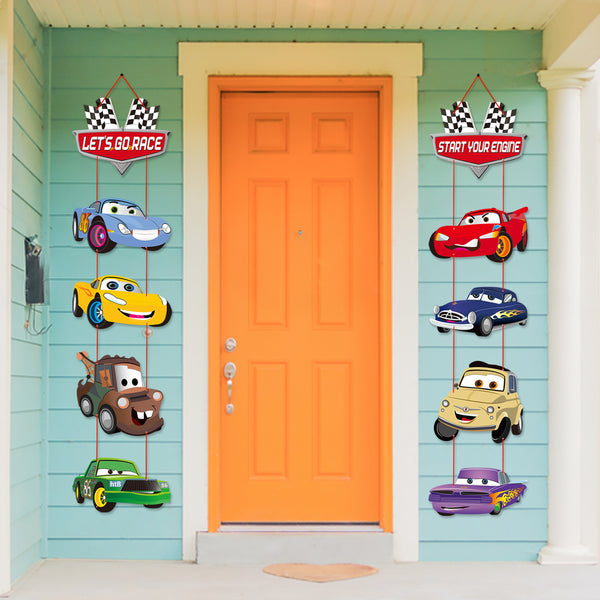 PANTIDE Race Car Door Sign Decoration Let’s Go Racing Cardboard Cutouts Porch Sign Banner for Outdoor Indoor Home Wall Decor Start Your Engine Birthday Party Supplies Favors for Boys Kids Baby Shower