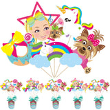 A1diee Jojo Party Decorations for Birthday Jojo Themed Centerpieces for Tables Toppers Double Sided Jojo Bow Unicorn Cupcake Toppers Photo Booth Props Party Supplies Favors for Baby Shower(30 Packs)