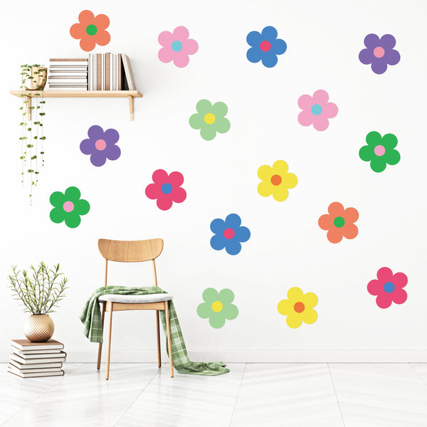 A1diee 16Pcs Y2K Cute Flowers Wall Decal Kidcore Aesthetic Preppy Hippie Trendy Wall Art Decor Vinyl Peel and Stick Retro Colorful Flowers Stickers for College Teen Girls Dorm Bedroom Room Decoration