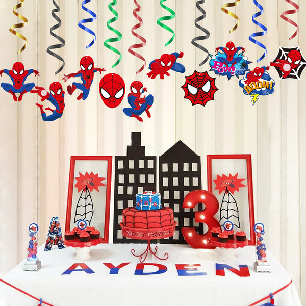 A1diee Spider Superhero Hanging Swirl Set Party Decorations Spider Hero Colorful Spirals & Swirls Party Supplies Favors Fun Superhero Birthday Whirls Glitter Foil Ceiling Streamers for Party (30 Pcs)
