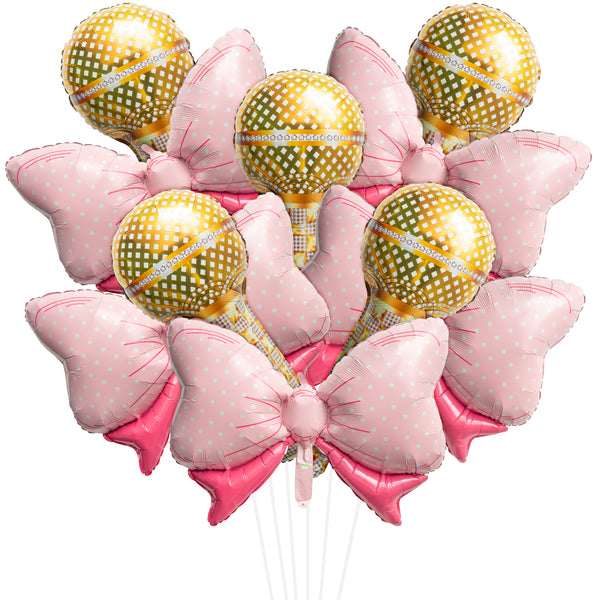 A1diee 10Pcs Beauty or Beats Gender Reveal Balloon Kit Large Pink Polka Dot Bow Gold Beats Microphone Foil Mylar Balloons Party Supplies Decoration for Birthday Wedding Baby Shower Gender Reveal Party