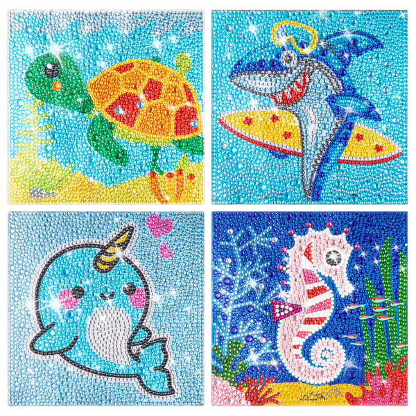 A1diee 4Pcs 5D Diamond Painting Kits for Kids Under The Sea Themed Diamond Dots Full Drill Painting by Number Colorful Sea Animal DIY Diamond Art Craft for Children Adult Beginners Home Wall Decor