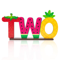 A1diee Twotti Frutti TWO Wooden Letter Sign Pineapple Watermelon Strawberry Second Birthday Centerpieces Table Toppers Sign Summer Fruit 2nd Party Decorations Supplies for Baby Shower Photo Props