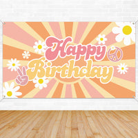 A1diee Groovy Happy Birthday Backdrop Banner Retro Hippie Boho Girl Birthday Party Decorations Party Supplies Daisy Flower Birthday Photography Background for Baby Shower Photo Prop Wall Decor