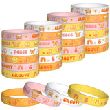 A1diee 24Pcs Pink Groovy Retro Hippie Silicone Wristbands Set Boho Colorful Rainbow Butterfly Daisy Peace Sign Stretchable Rubber Bracelets Groovy Boho Birthday Party Favors Wrist Gift for Kids Teens