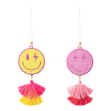 A1diee 2Pcs Preppy Tassel Car Air Freshener Yellow Pink Smile Car Hanging Slices with Tassel Boho Y2K Car Rearview Mirror Charm Scented Pendant Essential Oils for Car Accessories Home Bedroom Decor