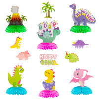 A1diee 12Pcs Pink Dinosaur Honeycomb Centerpiece Table Toppers for Girls 3D Roar T-Rex Birthday Party Supplies Decoration for Kids Happy Dino Volcano Theme Party Favor Baby Shower Photo Booth Props