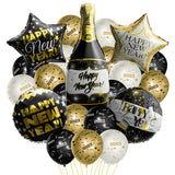 A1diee 35Pcs 2023 Happy New Year Balloons Kit Black Gold Star Champagne Bottle Foil Balloons 12inch Latex Balloons NYE Party Supplies for 2023 Happy New Years Eve Party Decoration Photo Booth Props