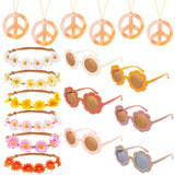 A1diee 18Pcs Groovy Retro Party Favor Girls Accessories with Round Flower Polarized Sunglasses Daisy Headbands Peace Necklaces 60s Hippie Boho Rainbow Theme Party Costume Gift Supplies for Kids Teen