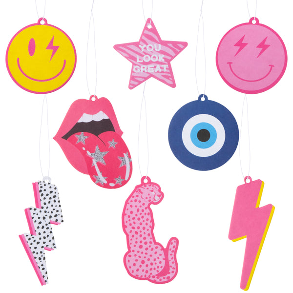 A1diee 8Pcs Pink Preppy Boho Car Air Freshener Lightning Smile Face Lip Leopard Fragrance Hanging Slice Scented Car Diffuser Ornament Essential Oil Pendant Gift for Car Interior Accessories Home Decor