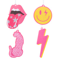 A1diee 4Pcs Pink Preppy Boho Car Air Freshener Hanging Lip Lightning Bolt Leopard Face Car Diffuser Ornaments Refresh Air Fragrant Car Interior with Essential Oils Gift Set for Car Accessories Decor