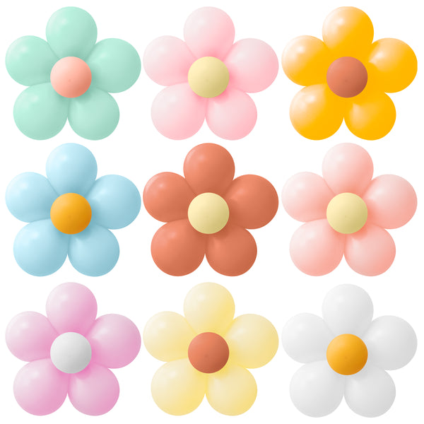 A1diee 108Pcs Groovy Retro Hippie Daisy Flower Balloon DIY Kit 18Set- Colorful Flower Shaped Balloon Garland Rainbow Boho Macaroon Latex Balloon Party Supplies for Baby Shower Birthday Wedding Decor