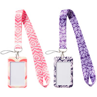 A1diee 2 Sets Y2K Preppy Lanyard with ID Card Badge Holders Cute Purple Smile Face Pink Love Heart Polyester Lanyard Keychain Detachable Badge with Waterproof ID Card Holders for Teen Girls Women Key