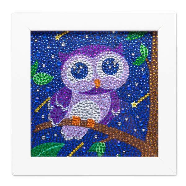 A1diee 5D Diamond Painting Kits for Kids with Wooden Frame Purple Owl Diamond Dots Full Drill Painting by Number Colorful Animal DIY Diamond Art Craft for Beginner Home Wall Decoration, 6.9” X 6.9”