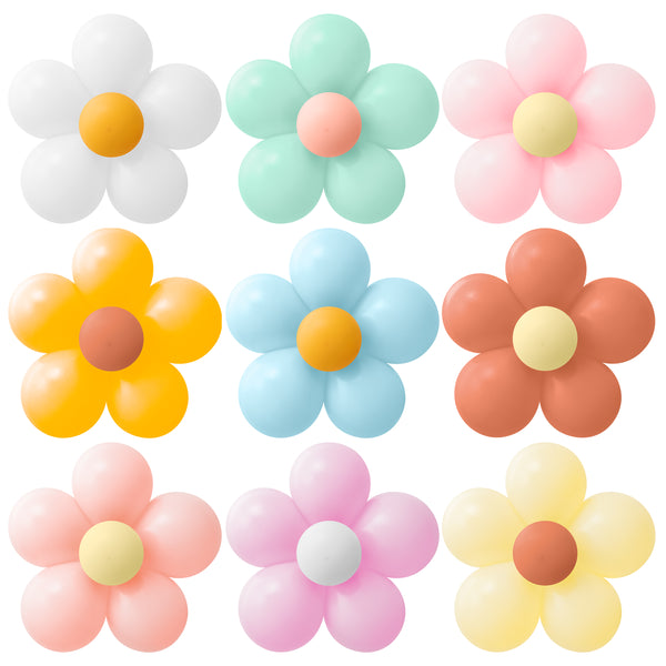 A1diee 18 Set Groovy Boho Daisy Flower Balloons DIY Kit Colorful Macaron Latex Balloon 10In Retro Hippie Boho Rainbow Daisy Balloon Garland Party Supplies Decor for Birthday Party Baby Shower Wedding