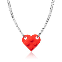 A1diee Brick Heart Necklace Kit- Red Building Block Pendant Necklaces for Friendship Couples Women Men Girls Boys, Detachable Brick Crafts Necklace BFF Gift for Valentine's Day Birthday (2 Packs)