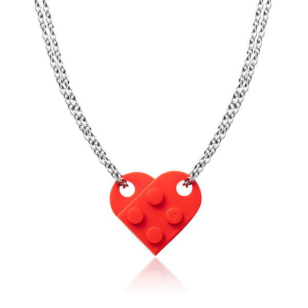 A1diee Brick Heart Necklace Kit- Red Building Block Pendant Necklaces for Friendship Couples Women Men Girls Boys, Detachable Brick Crafts Necklace BFF Gift for Valentine's Day Birthday (2 Packs)