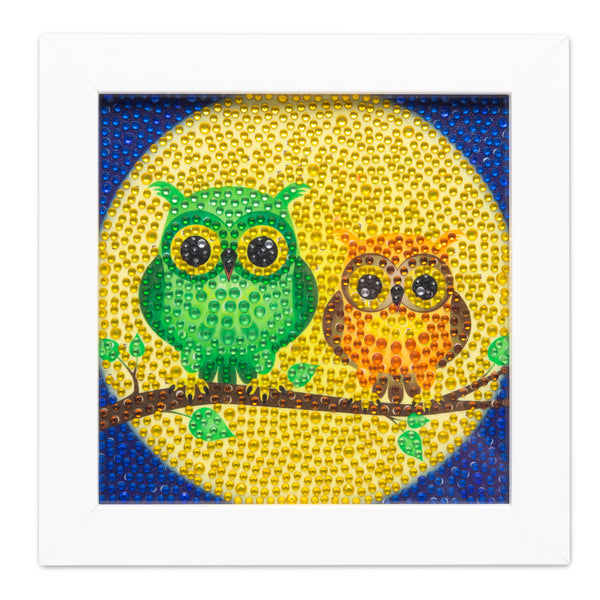 A1diee 5D Diamond Painting Kits for Kids with Wooden Frame Owl Moon Diamond Dots Full Drill Painting by Number Colorful Animal DIY Diamond Art Craft for Beginners Home Wall Decoration, 6.9” X 6.9”