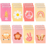 A1diee 24Pcs Groovy Retro Hippie Boho Mini Notepad Daisy Rainbow Butterfly Peace Sign 60s Retro Theme Spiral Pocket Memo Notebook Party Favors For Kids Birthday Party Teacher Classroom Reward Supplies