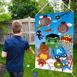 A1diee Superhero Toss Games with 4 Bean Bags, Carnival Games Toss Games Banner for Birthday Party Decoration, Superhero Indoor Outdoor Throwing Game Party Supplies for Kids Thanksgiving Day