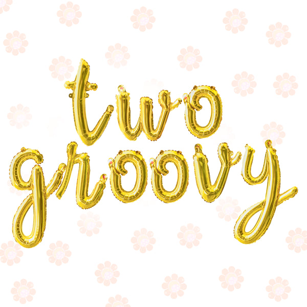 A1diee Two Groovy Cursive Script Letter Balloons Set Gold Alphabet Foil Mylar Balloons Banner Party Decoration Groovy Retro Hippie Boho Letter Balloons for 2nd Baby Birthday Party Supplies Favors