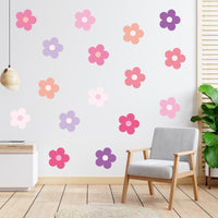 A1diee 16Pcs Y2K Pink Purple Cute Flowers Wall Decal Trendy Preppy Hippie Aesthetic Wall Sticker Kidcore Preppy Vinyl Peel and Stick Art Sticker for Teen Girls College Dorm Bedroom Living Room Decor