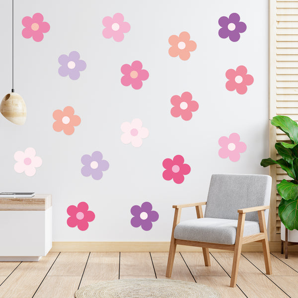 A1diee 16Pcs Y2K Pink Purple Cute Flowers Wall Decal Trendy Preppy Hippie Aesthetic Wall Sticker Kidcore Preppy Vinyl Peel and Stick Art Sticker for Teen Girls College Dorm Bedroom Living Room Decor