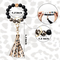 A1diee 2 Pieces Key Ring Bracelet Silicone Beads Elastic Bracelet Keychain Wristlet Portable Keys Ring Holder Adjustable Fashion Car House Keys Bangle Chain with Faux Leather Tassel for Women Girls