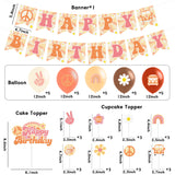 A1diee Groovy Retro Hippie Boho Happy Birthday Party Decorations Kit Happy Birthday Banner 12 Inch Latex Balloons Cake Cupcake Toppers Daisy Rainbow 60s Theme Party Supplies for Teens Girls Birthday