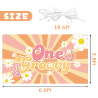 A1diee One Groovy Backdrop Banner Retro Hippie Boho Girl Party Decorations 1st Birthday Party Supplies Daisy Flower One Year Old Birthday Photography Background for Baby Shower Photo Prop Wall Decor