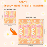 A1diee 50Pcs Groovy Boho Daisy Napkins Supplies Flower Power Disposable Lunch Paper Napkins Pink Orange Hippie Boho Rainbow Tableware Party Decoration for Birthday Picnic Cocktail Baby Shower- 13X13in