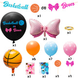 A1diee 32Pcs Basketball or Bows Gender Reveal Decorations Kit 36In Gender Reveal Balloon Basketball Pink Bow Foil Balloons Banner Cupcake Topper 12In Latex Balloons Blue Pink Confetti for Baby Shower