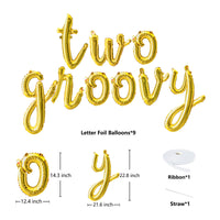 A1diee Two Groovy Cursive Script Letter Balloons Set Gold Alphabet Foil Mylar Balloons Banner Party Decoration Groovy Retro Hippie Boho Letter Balloons for 2nd Baby Birthday Party Supplies Favors