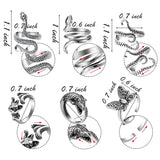 A1diee 20 Pcs Vintage Opening Punk Rings Set Stainless Steel Alloy Biker Adjustable Rings Snake Rabbit Cat Dragon Claw Octopus Frog Animal Rings Retro Gothic Knuckle Ring Black Silver Antique Jewelry