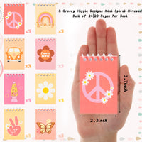 A1diee 24Pcs Groovy Retro Hippie Boho Mini Notepad Daisy Rainbow Butterfly Peace Sign 60s Retro Theme Spiral Pocket Memo Notebook Party Favors For Kids Birthday Party Teacher Classroom Reward Supplies