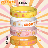 A1diee 24Pcs Pink Groovy Retro Hippie Silicone Wristbands Set Boho Colorful Rainbow Butterfly Daisy Peace Sign Stretchable Rubber Bracelets Groovy Boho Birthday Party Favors Wrist Gift for Kids Teens