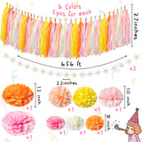 A1diee 40Pcs Groovy Daisy Garland Daisy Felt Banner with Pink Yellow Tissue Pom Pom Tassel Decoration Spring Rainbow Boho Paper Aesthetic Party Supplies Favors for Birthday Home Wall Classroom Wedding