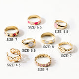 A1diee 8Pcs Smile Y2K Preppy Rings Gold Plated Aesthetic Colorful Enamel Chunky Rings Retro Open Knuckle Adjustable Funky Heart Trendy Rings Summer Indie Finger Jewelry Gift for Women Girls Teens