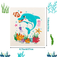 A1diee 6Pcs Sea Animals Swedish Kitchen Dishcloths Absorbent and Fast Dry Kitchen Cloths Cotton Fiber Reusable Washable Dish Towels Fish Whale Shark Dolphin Seahorse Octopus Cleaning Wipes Rags