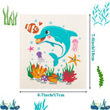 A1diee 6Pcs Sea Animals Swedish Kitchen Dishcloths Absorbent and Fast Dry Kitchen Cloths Cotton Fiber Reusable Washable Dish Towels Fish Whale Shark Dolphin Seahorse Octopus Cleaning Wipes Rags