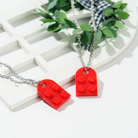 A1diee Brick Heart Necklace Kit- Red Building Block Pendant Necklaces for Friendship Couples Women Men Girls Boys, Detachable Brick Crafts Necklace BFF Gift for Valentine's Day Birthday (2 Packs)