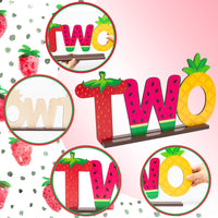 A1diee Twotti Frutti TWO Wooden Letter Sign Pineapple Watermelon Strawberry Second Birthday Centerpieces Table Toppers Sign Summer Fruit 2nd Party Decorations Supplies for Baby Shower Photo Props