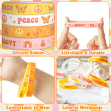 A1diee 24Pcs Pink Groovy Retro Hippie Silicone Wristbands Set Boho Colorful Rainbow Butterfly Daisy Peace Sign Stretchable Rubber Bracelets Groovy Boho Birthday Party Favors Wrist Gift for Kids Teens