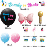 A1diee 38Pcs Beauty or Beats Gender Reveal Decorations Kit 36In Gender Reveal Balloon Pink Bow Microphone Foil Balloons Blue Pink Confetti Latex Balloons Party Banner Cupcake Topper for Baby Shower