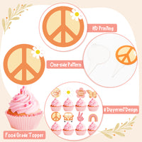 A1diee 48Pcs Groovy Retro Hippie Cupcake Toppers Daisy Flower Power Butterfly Bus Peace Sign Star Groovy Cake Decoration Rainbow Boho Cup Cake Paper Toppers Party Supplies for Birthday Baby Shower